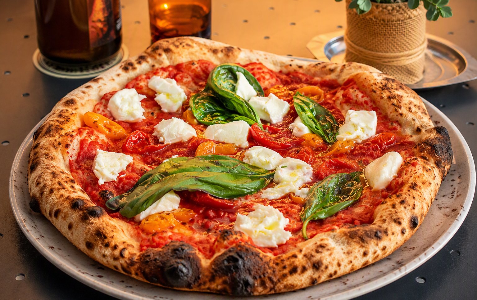 La margherita con mozzarella e basilico